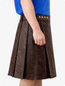 Chocolate Brown Genuine Leather Utility Kilt with Studded Waistband