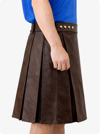 Chocolate Brown Genuine Leather Utility Kilt with Studded Waistband