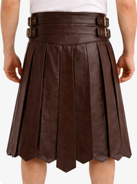 Chocolate Brown pleated skirt with belt on a white background