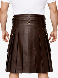 Chocolate Brown Leather Utility Kilt with Chain Detailing & Adjustable Straps