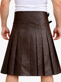 Chocolate Brown pleated skirt worn by a person on a white background
