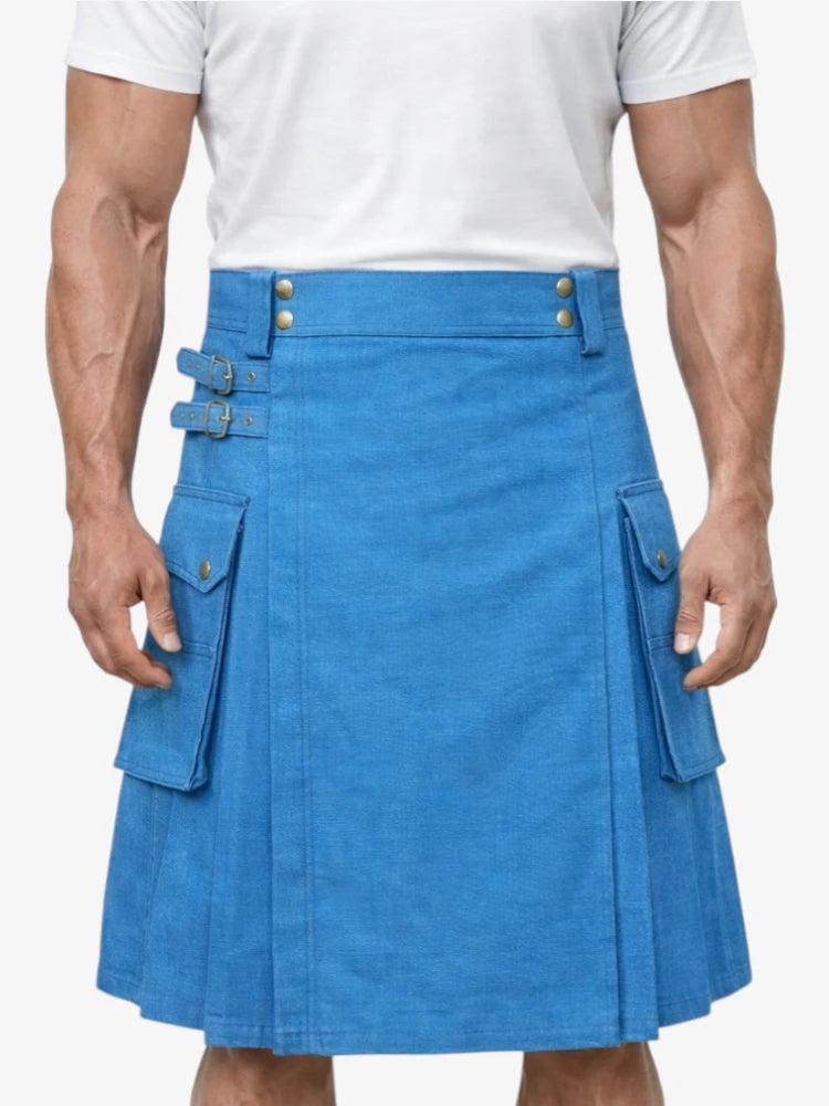 Jupe Écossaise en Denim Bleu Moderne Classique avec Sangles Réglables