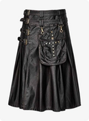 Cowhide Black Leather Gothic Kilt