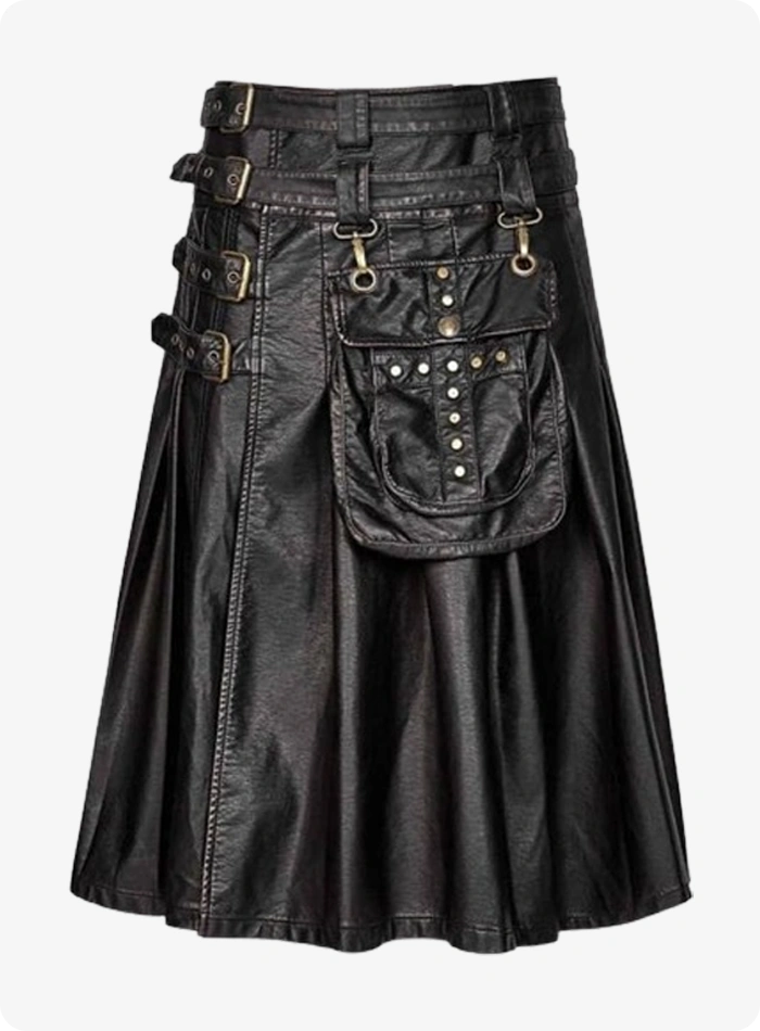 Kilt gothique en cuir noir sur mesure