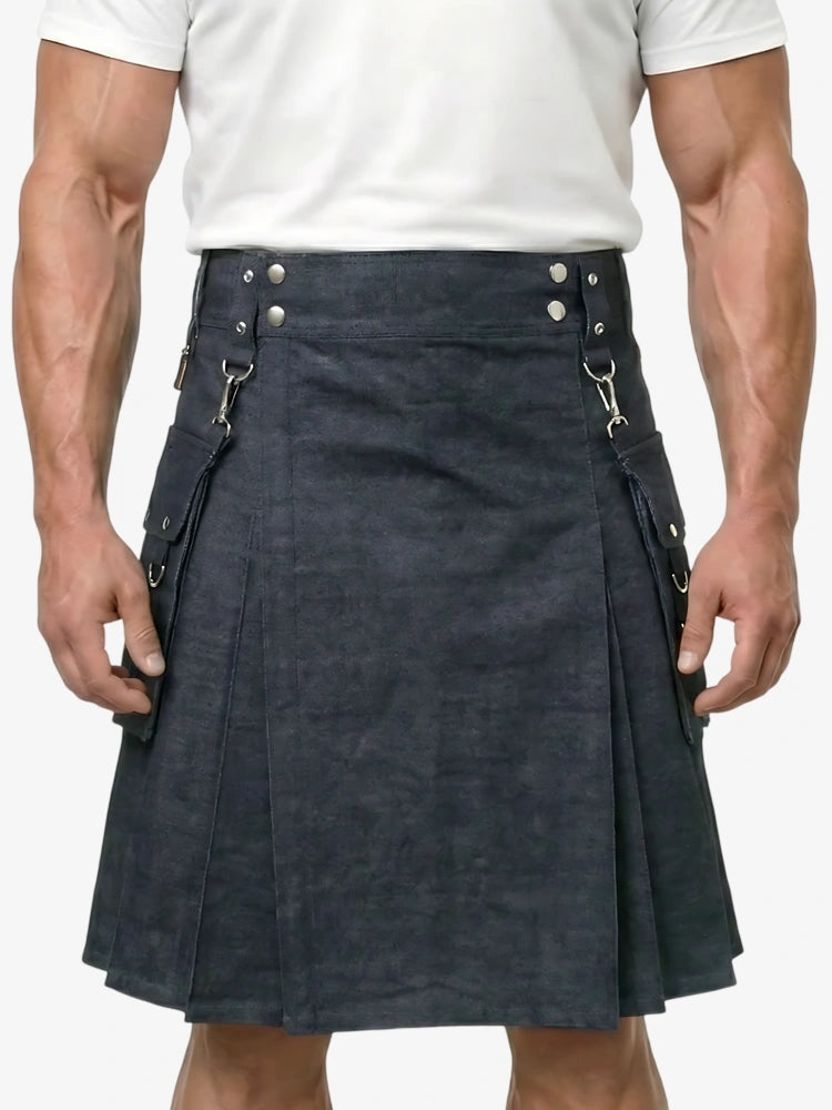 Kilt utility en denim noir sur mesure
