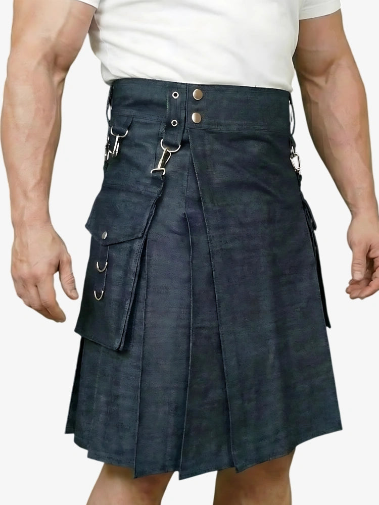 Kilt utility en denim noir sur mesure