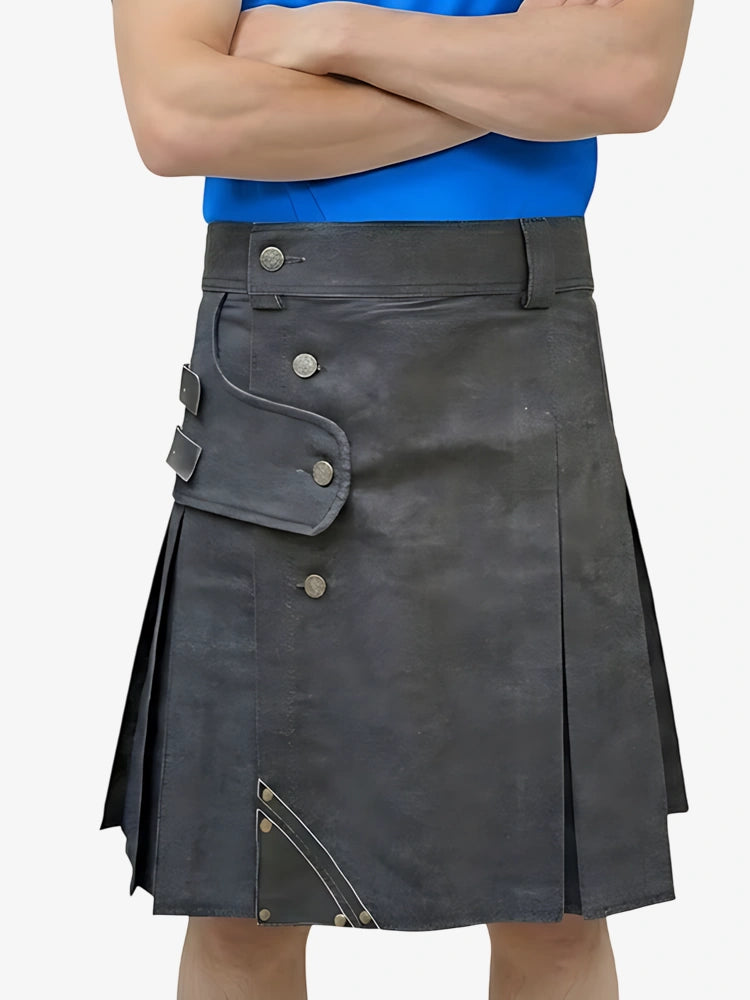 Kilt utility en denim noir avec sangles sur mesure