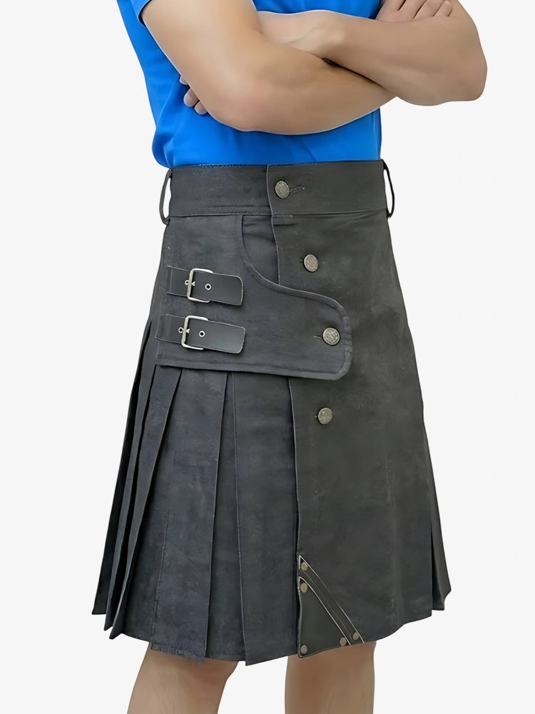 Kilt utility en denim noir avec sangles sur mesure