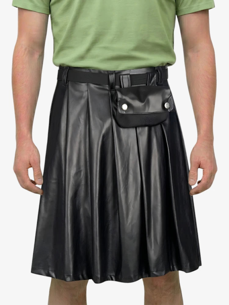 Kilt en Cuir Noir à Plis Complets Sur Mesure