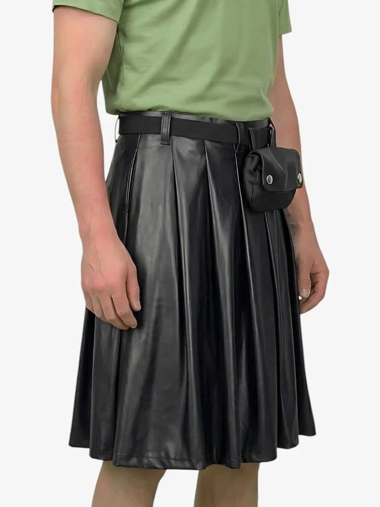 Kilt en Cuir Noir à Plis Complets Sur Mesure