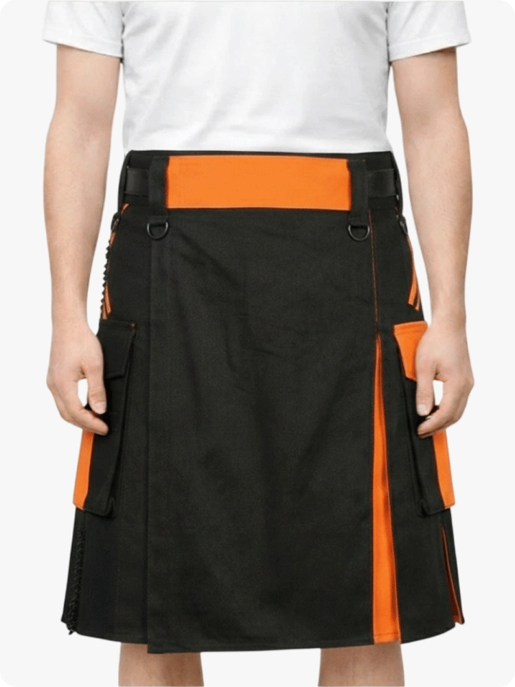 Kilt Utility noir et orange sur mesure