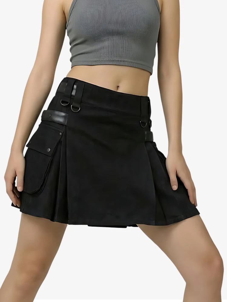 Kilt Utility Noir Sur Mesure pour Femme