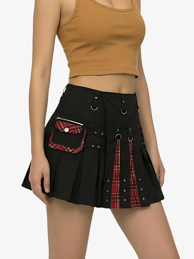 Kilt Hybride Femme Noir et Rouge Sur Mesure