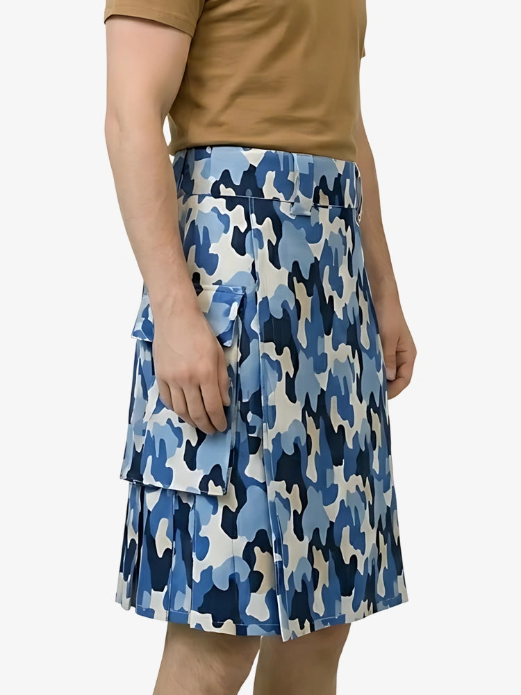Kilt utilitaire camouflage bleu sur mesure