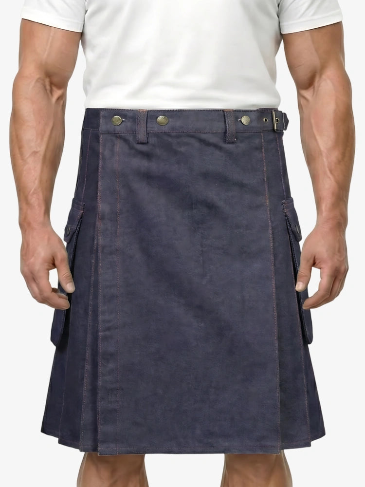 Kilt en denim bleu avec fil rouge sur mesure