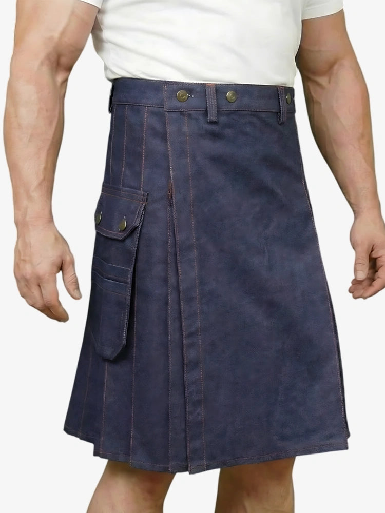 Kilt en denim bleu avec fil rouge sur mesure