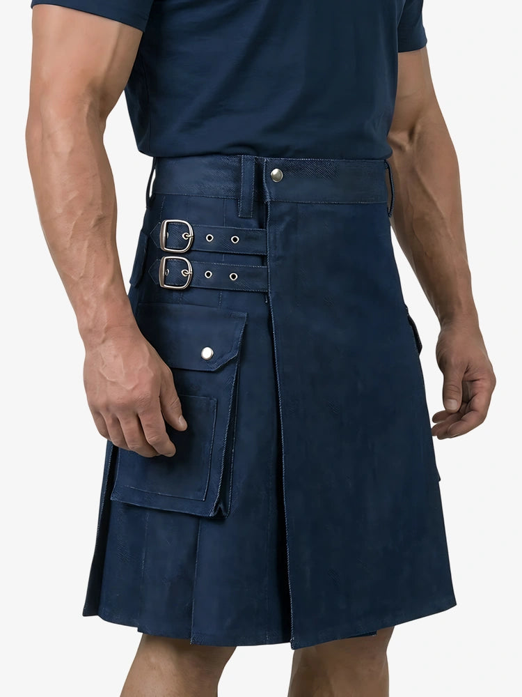 Kilt en denim bleu écossais sur mesure