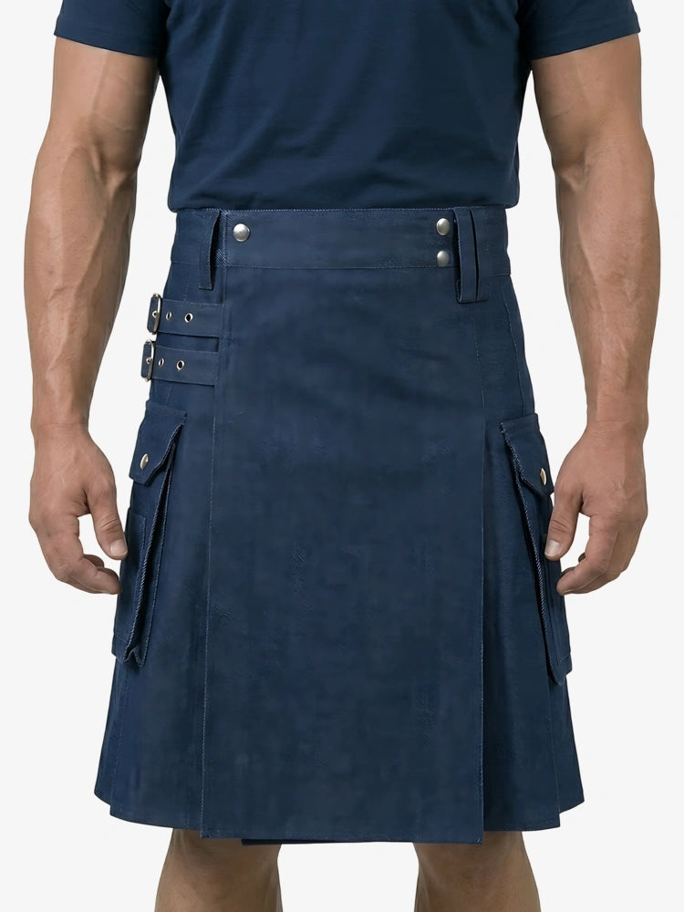 Kilt en denim bleu écossais sur mesure