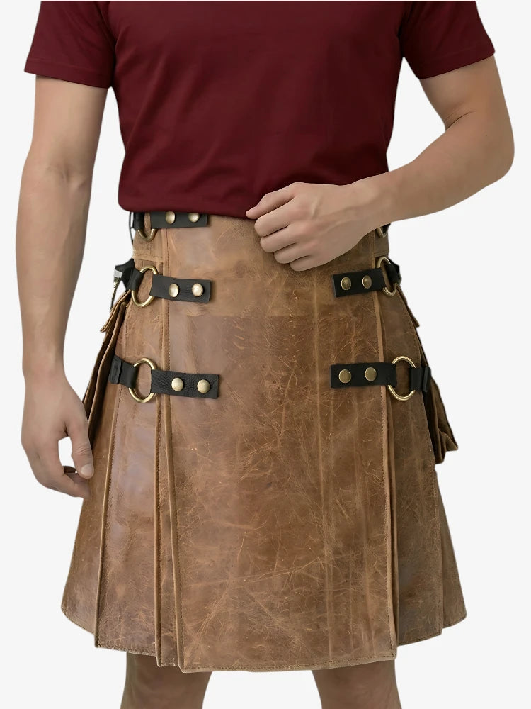 Kilt en Cuir Marron Sur Mesure