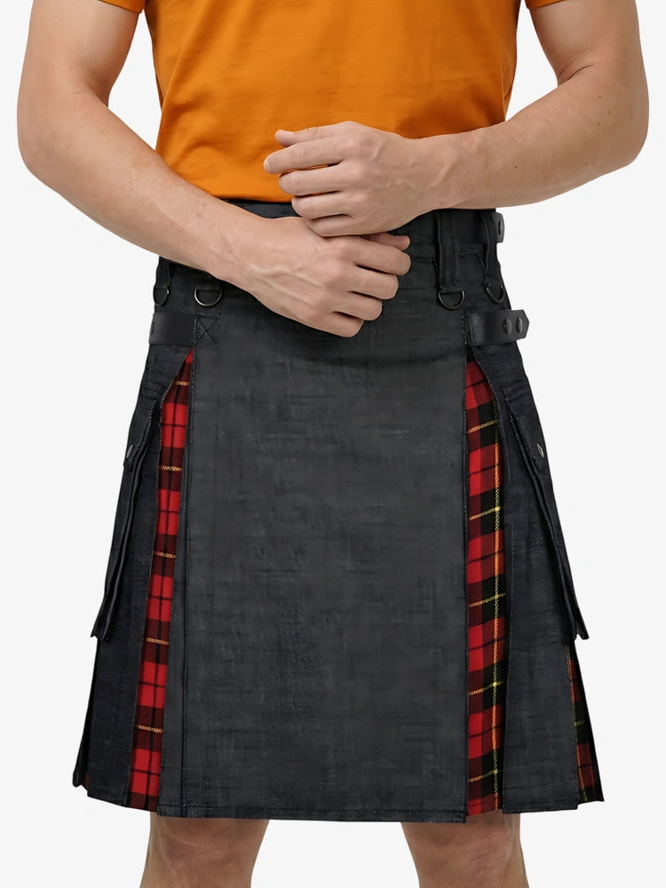 Kilt en denim noir écossais sur mesure