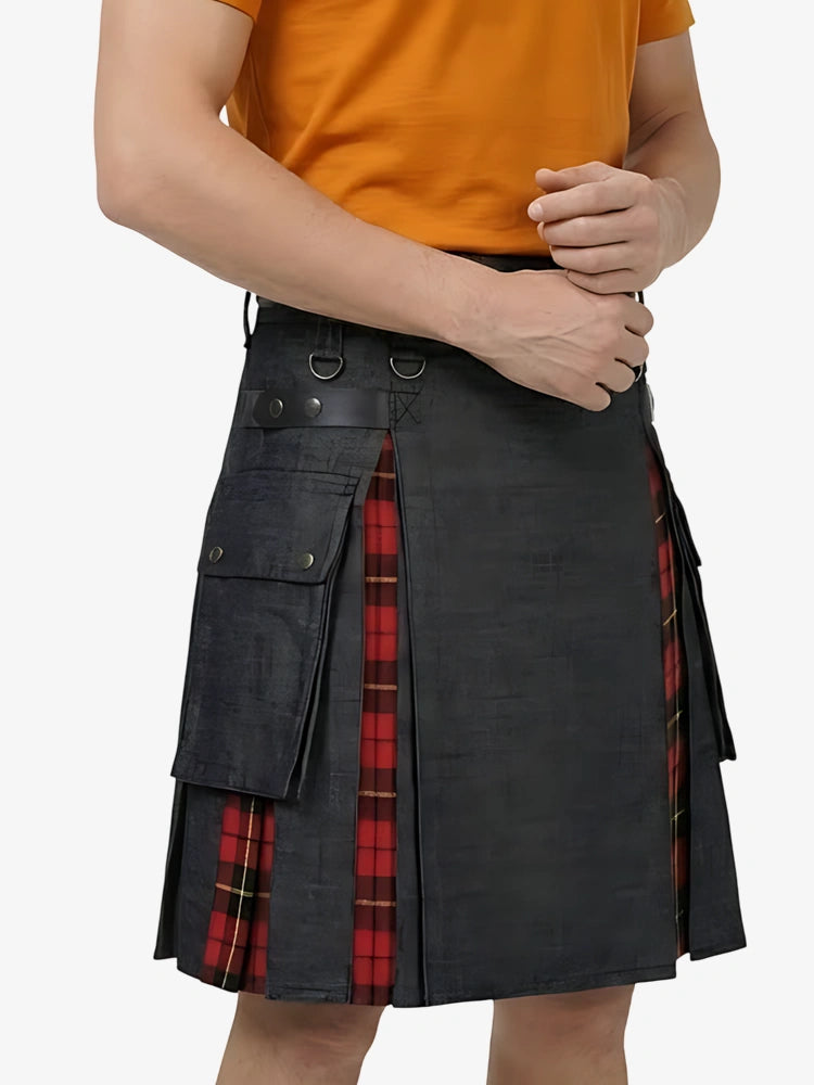Kilt en denim noir écossais sur mesure