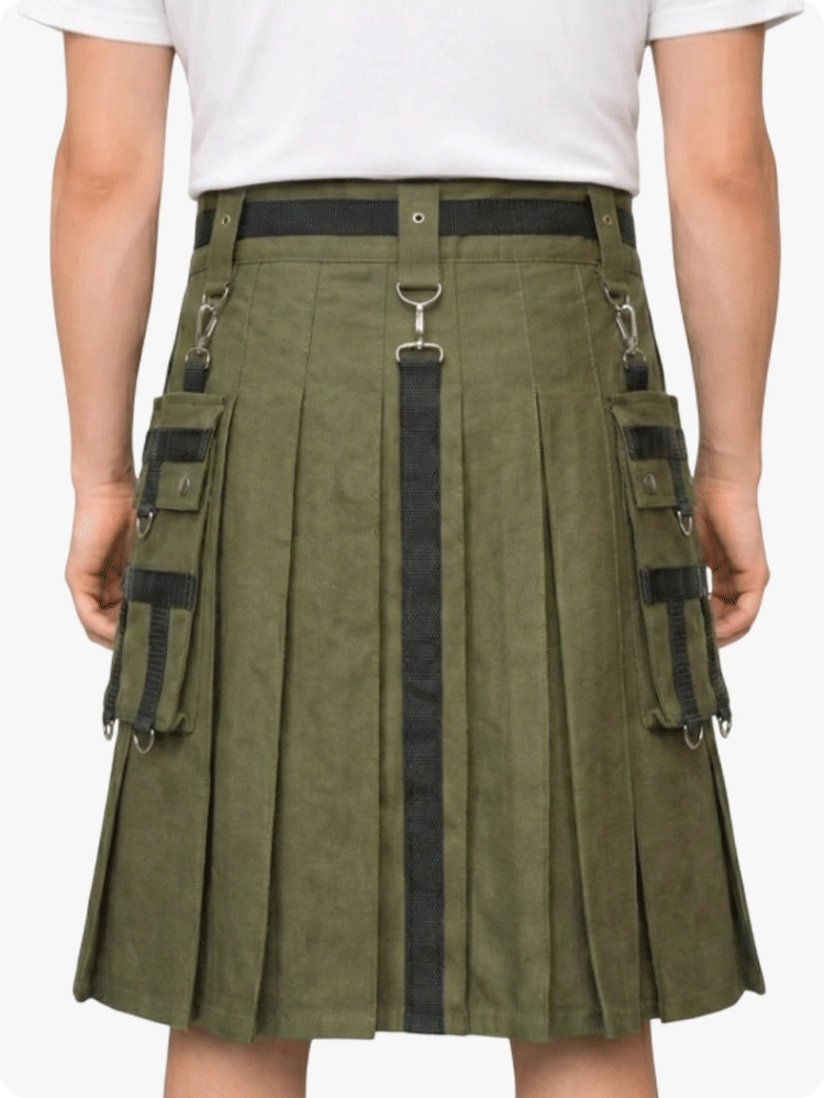 Kilt utilitaire coton vert olive sur mesure