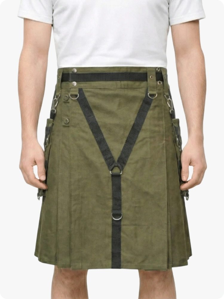 Kilt utilitaire coton vert olive sur mesure