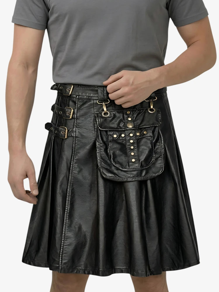 Kilt gothique en cuir de vache noir sur mesure