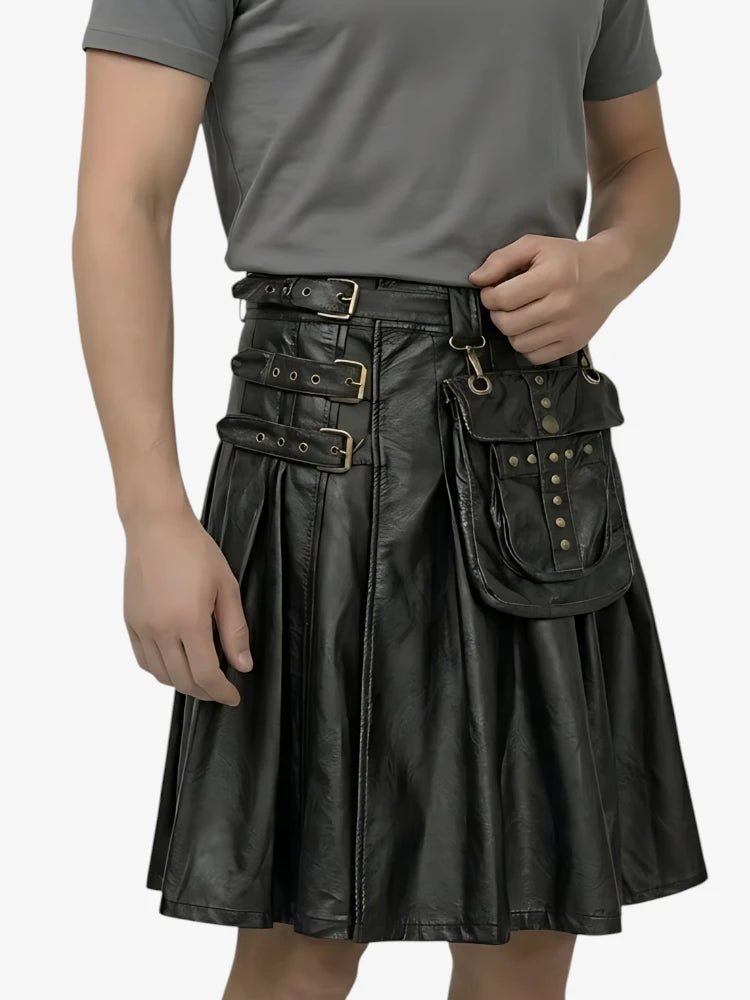 Kilt gothique en cuir de vache noir sur mesure