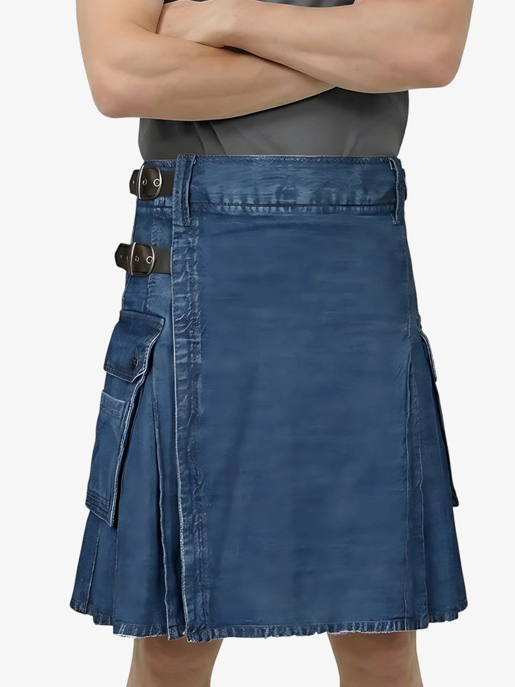 Kilt en denim bleu foncé sur mesure