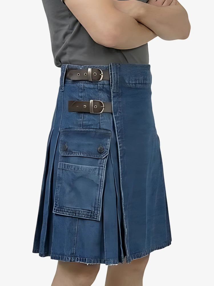 Kilt en denim bleu foncé sur mesure