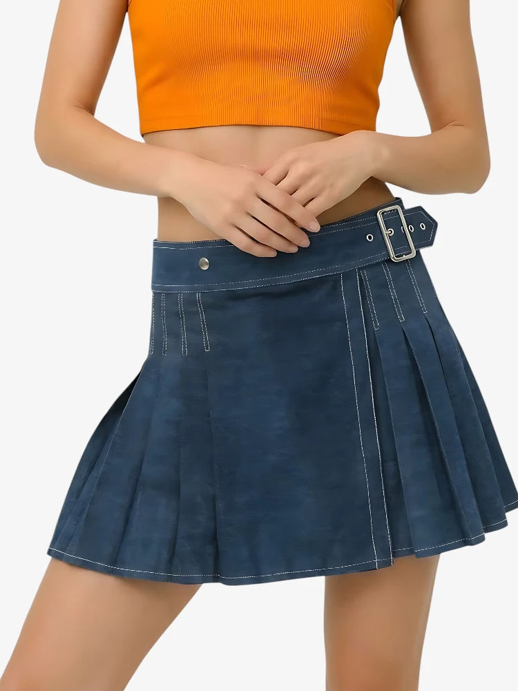 Kilt denim bleu foncé femme sur mesure