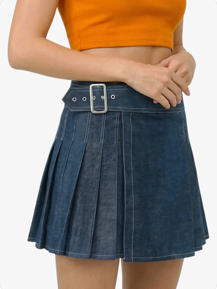 Kilt denim bleu foncé femme sur mesure