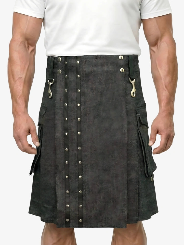 Kilt en denim marron foncé sur mesure