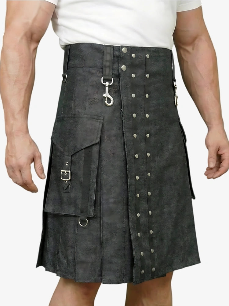 Kilt en denim marron foncé sur mesure