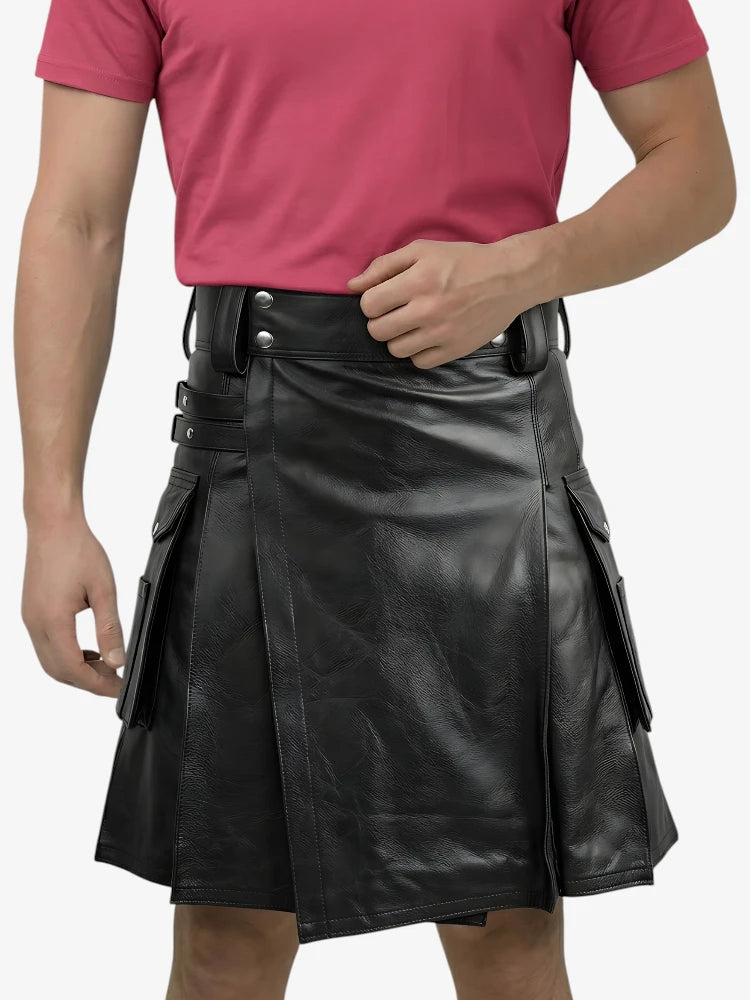 Kilt en Cuir Noir Véritable Sur Mesure