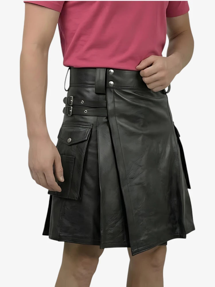 Kilt en Cuir Noir Véritable Sur Mesure