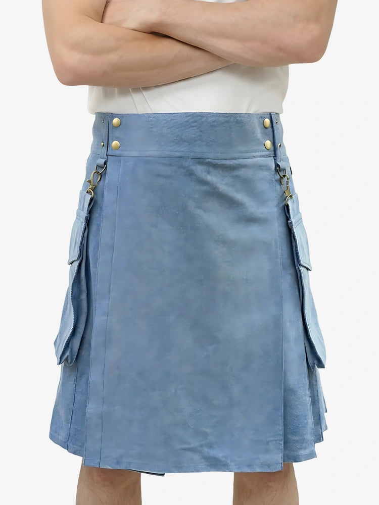 Kilt en denim bleu clair sur mesure