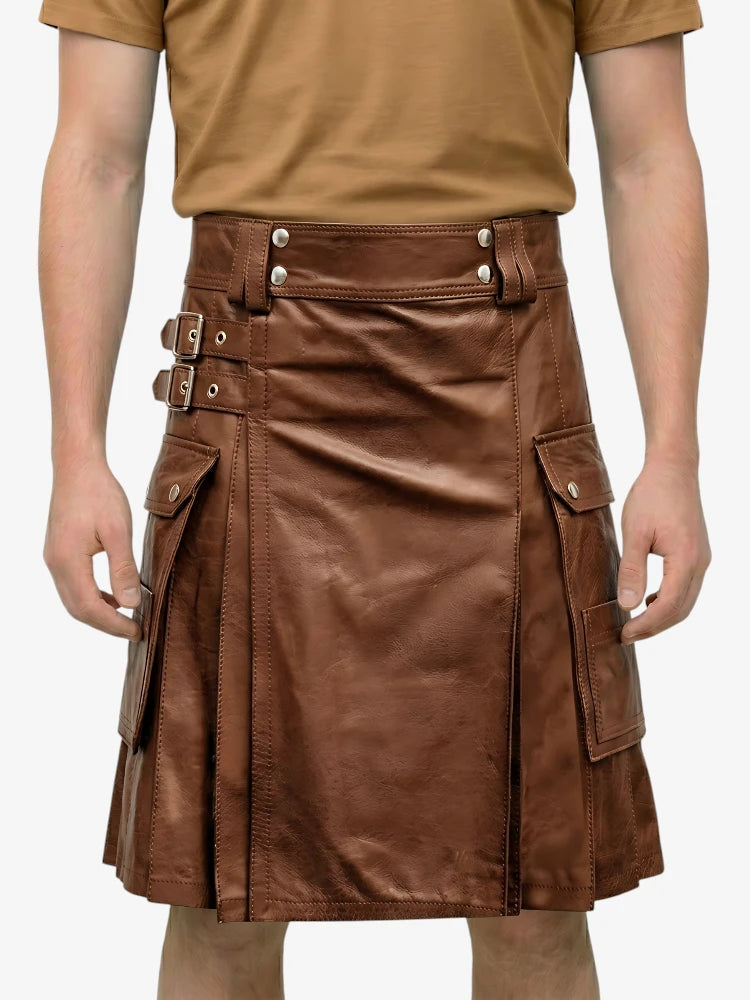 Kilt en Cuir Marron Luxueux et Élégant Sur Mesure