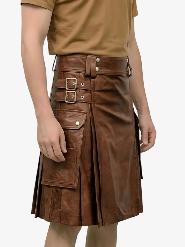 Kilt en Cuir Marron Luxueux et Élégant Sur Mesure