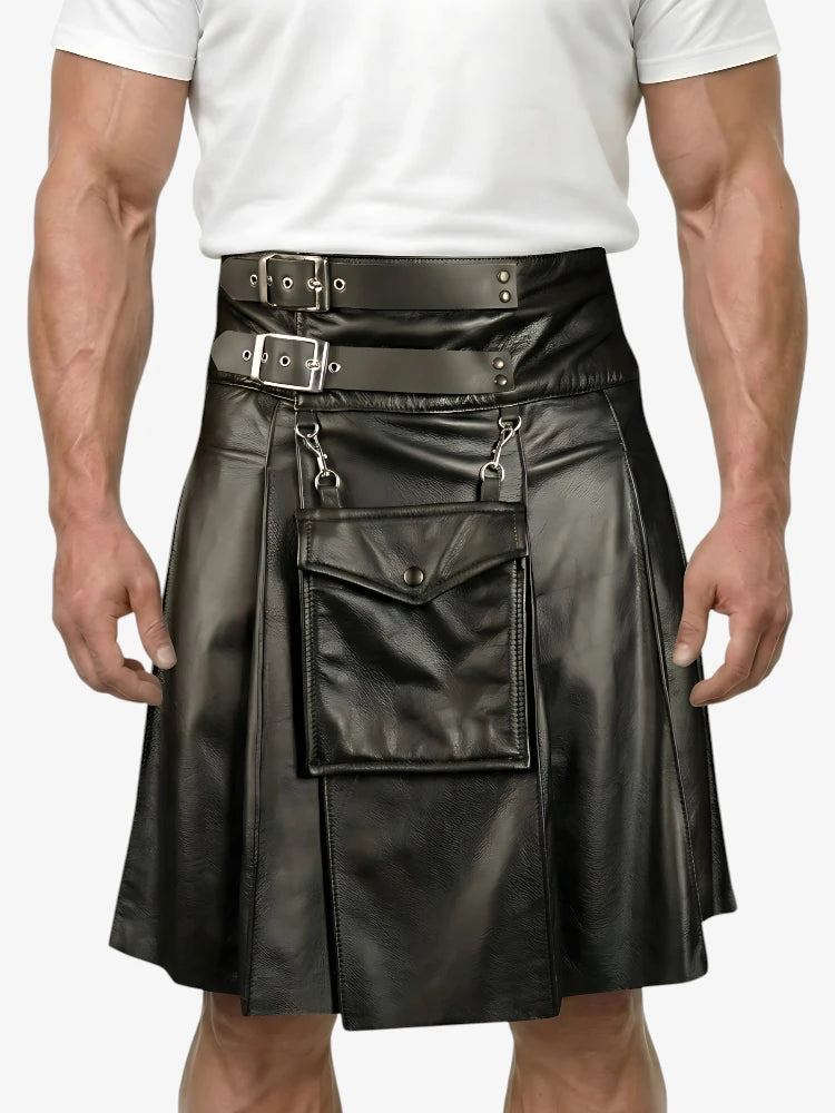 Kilt en cuir de vache noir pour homme sur mesure