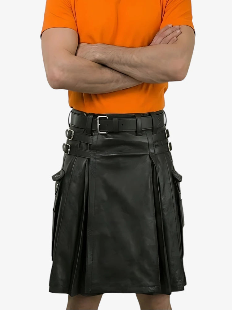 Kilt en Cuir Noir pour Homme Sur Mesure