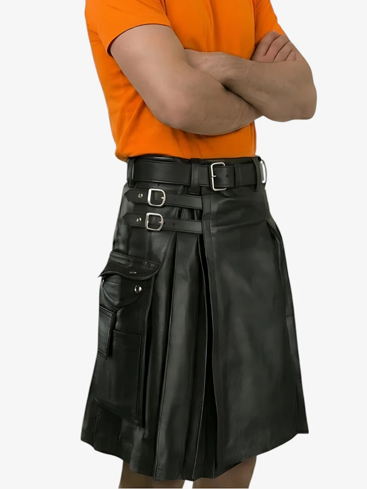 Kilt en Cuir Noir pour Homme Sur Mesure