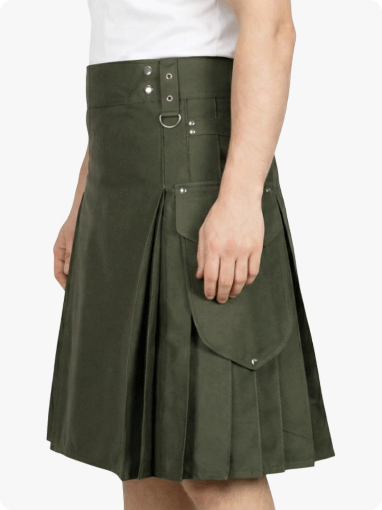Olive Green Casual Utility Kilt