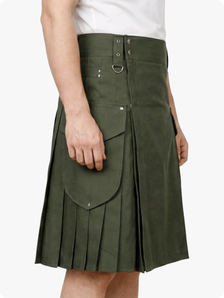 Olive Green Casual Utility Kilt