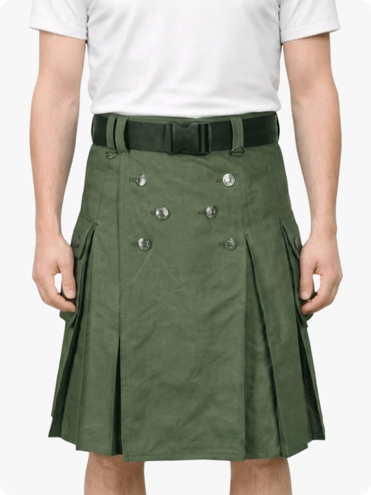 Kilt utilitaire vert olive sur mesure