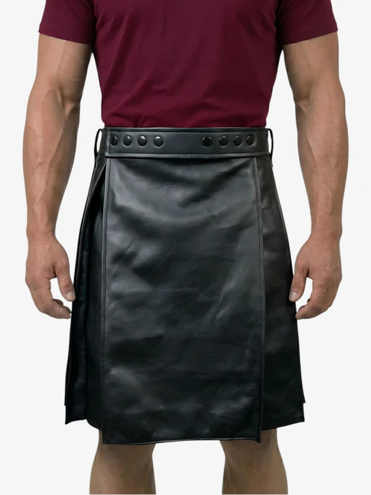 Kilt en cuir noir plissé sur mesure
