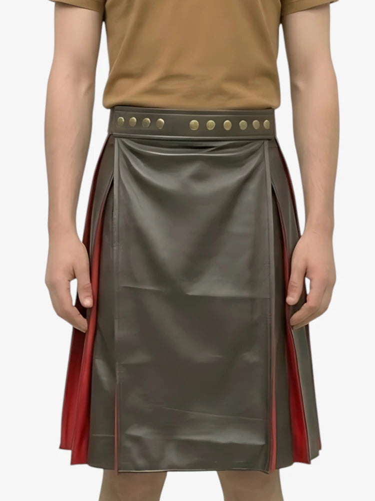 Kilt en cuir plissé noir et rouge sur mesure