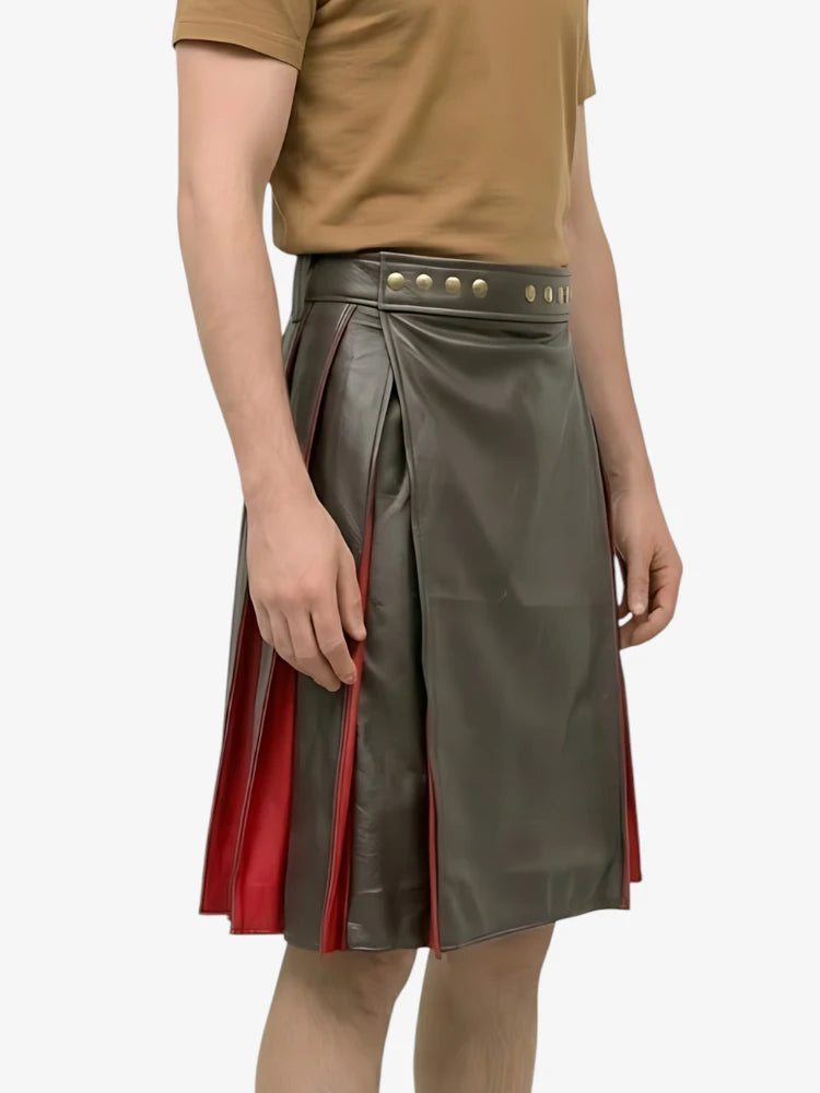 Kilt en cuir plissé noir et rouge sur mesure