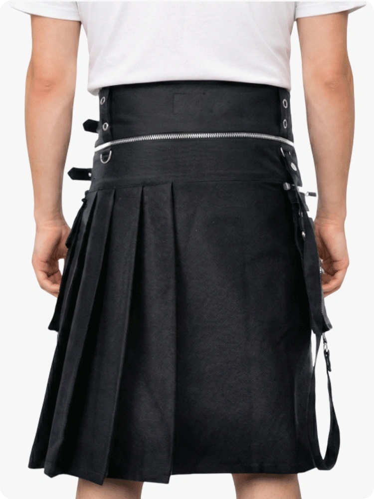 Kilt utilitaire gothique noir premium sur mesure